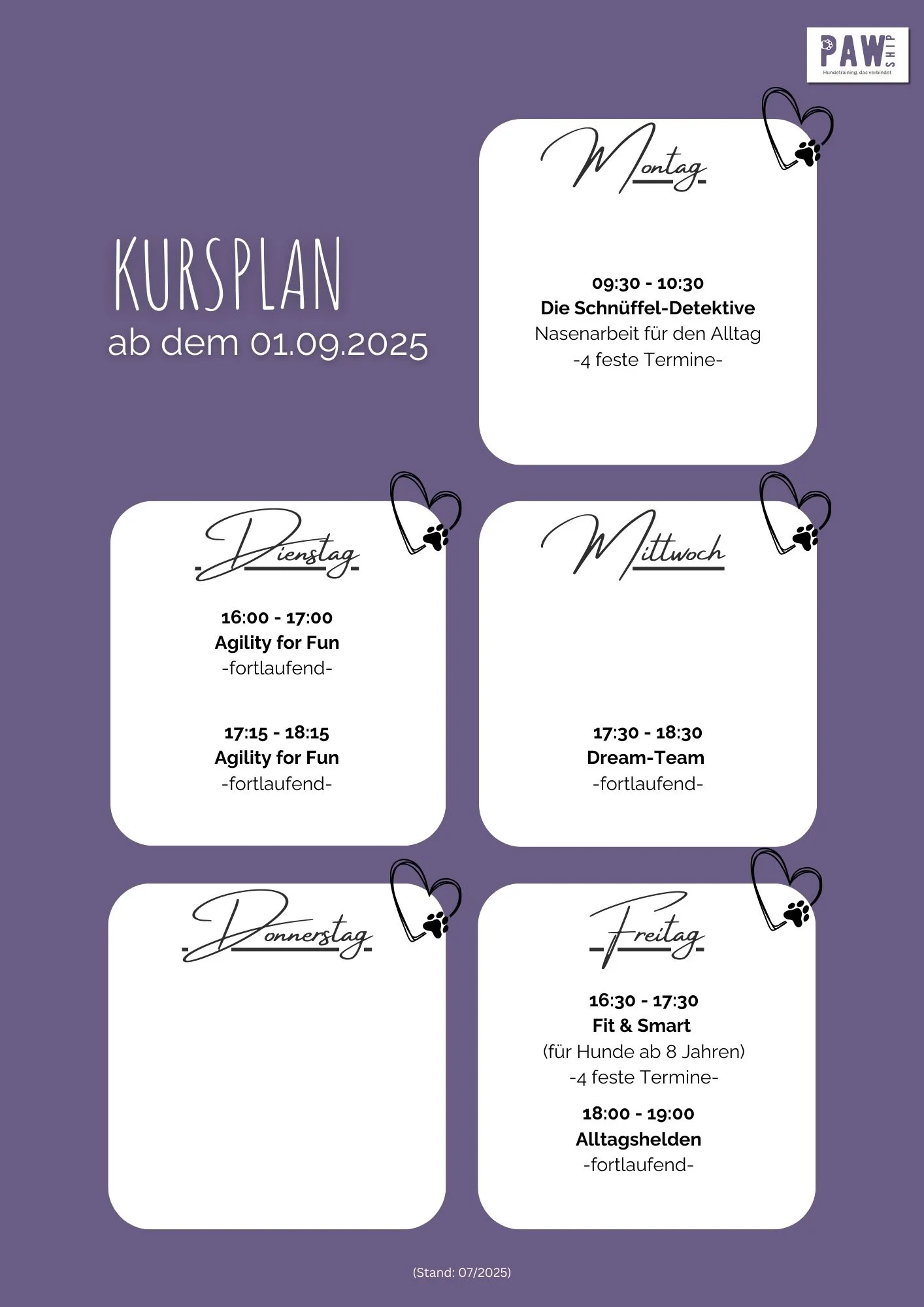 Kursplan Mechernich-Holzheim, PAWship Hundetraining